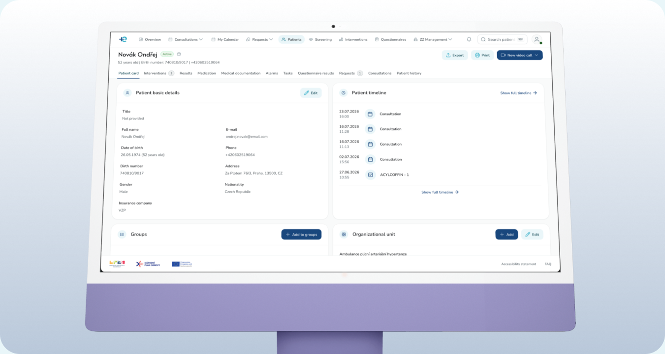 FNOL telemedicine patient overview and care timeline in a desktop mockup.